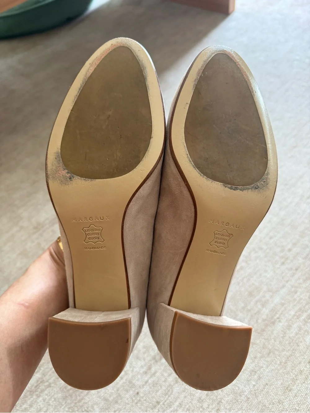 Margaux Nude Suede Block Heel Pumps